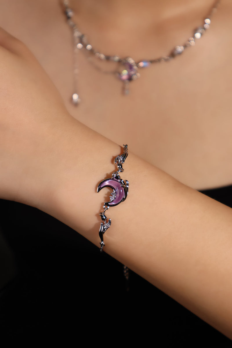 Palladium White Gold Plated Sparkle Rose Moon Bracelet