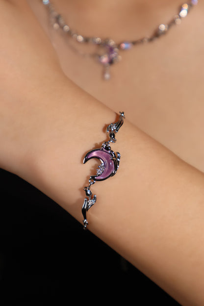 Palladium White Gold Plated Sparkle Rose Moon Bracelet