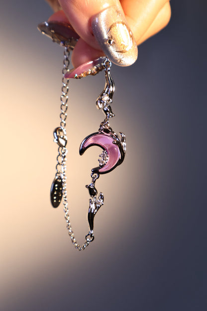 Palladium White Gold Plated Sparkle Rose Moon Bracelet