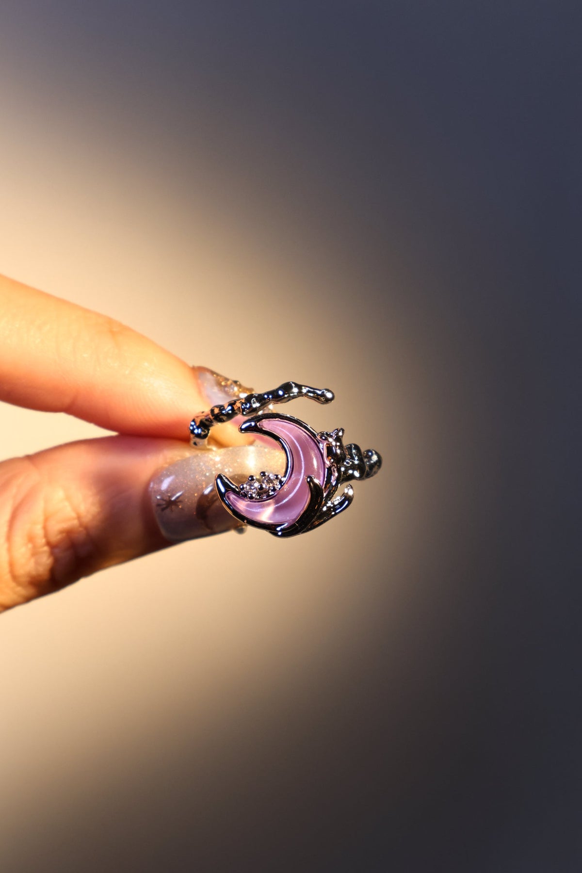 Palladium White Gold Plated Sparkle Rose Moon Ring