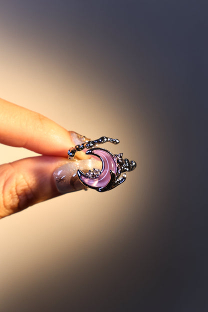 Palladium White Gold Plated Sparkle Rose Moon Ring