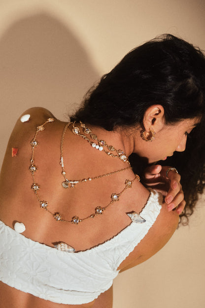18K Real Gold Plated Sea Shell Pearls Necklace