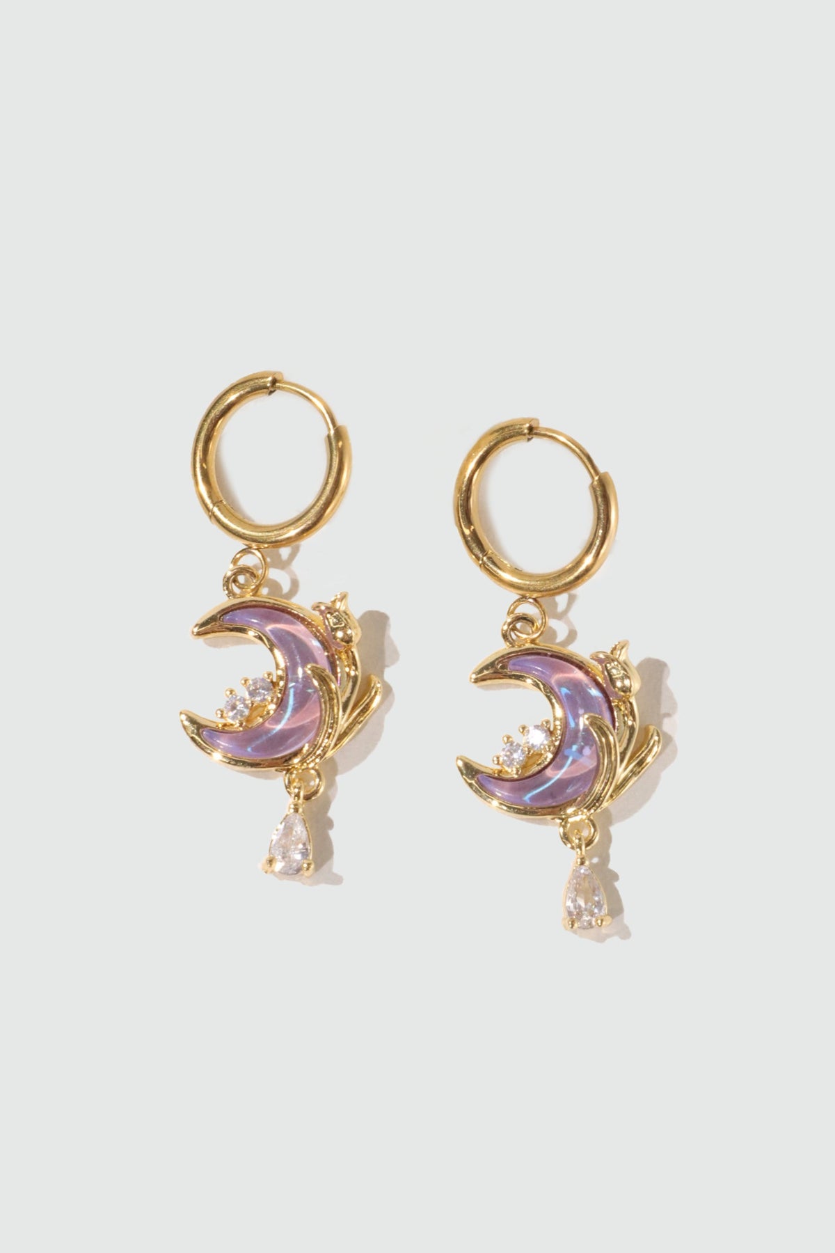 18K Real Gold Plated Purple Rose Moon Earrings