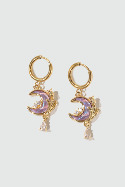 18K Real Gold Plated Purple Rose Moon Earrings
