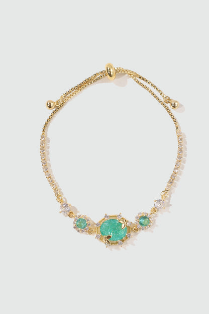 14K Real Gold Plated Green Gem Butterfly Bracelet