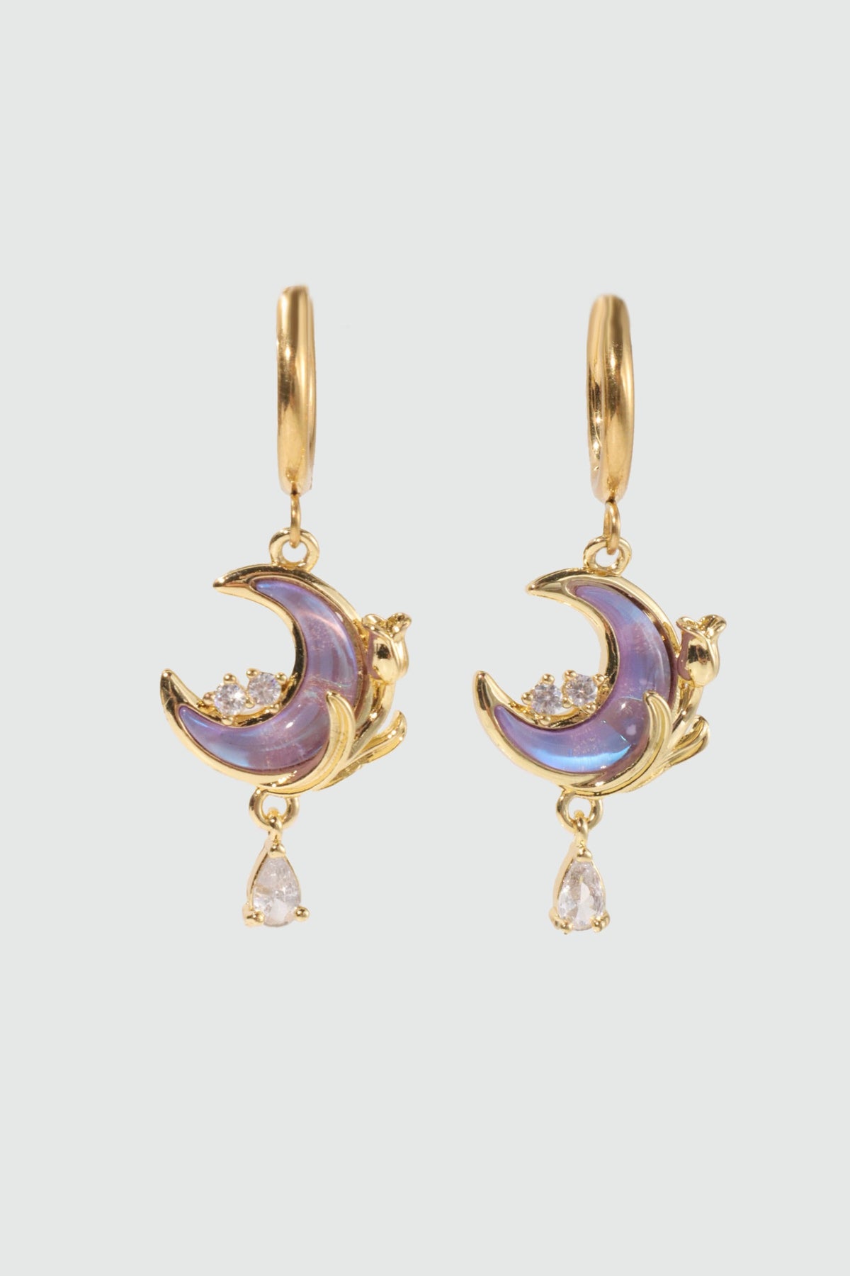 18K Real Gold Plated Purple Rose Moon Earrings