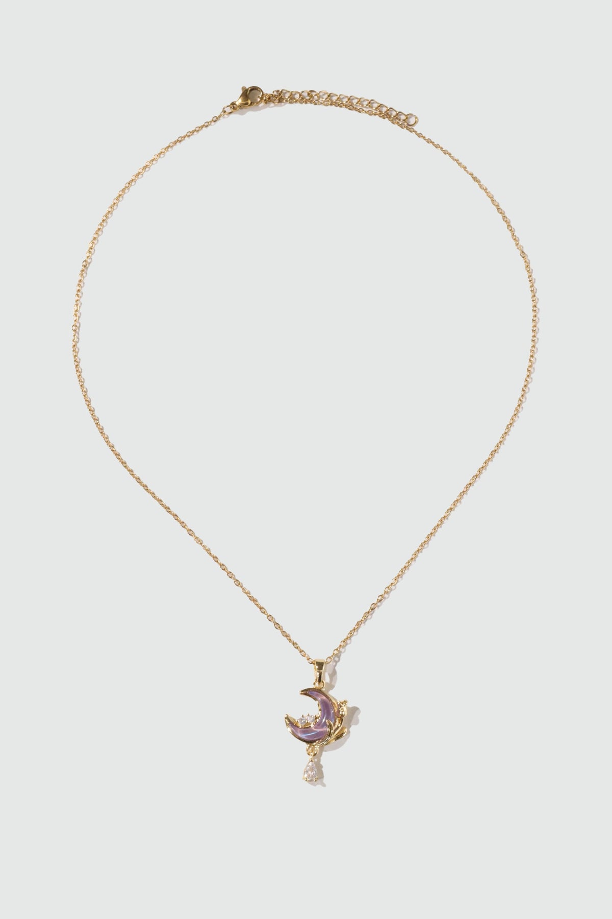18K Real Gold Plated Purple Rose Moon Necklace