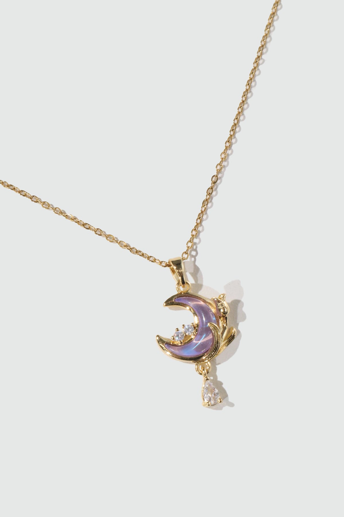 18K Real Gold Plated Purple Rose Moon Necklace