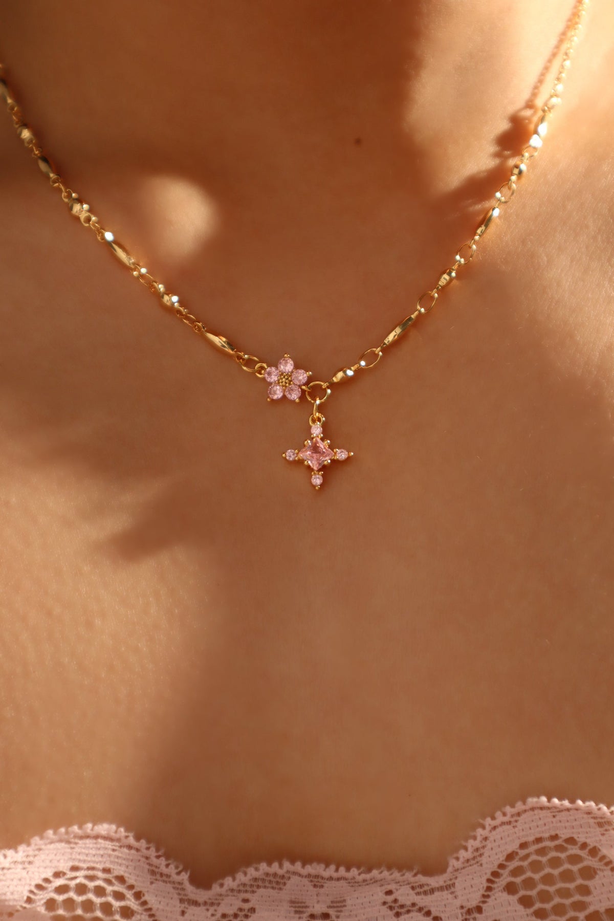 18K Real Gold Plated Tourmaline Starlight Cross Necklace