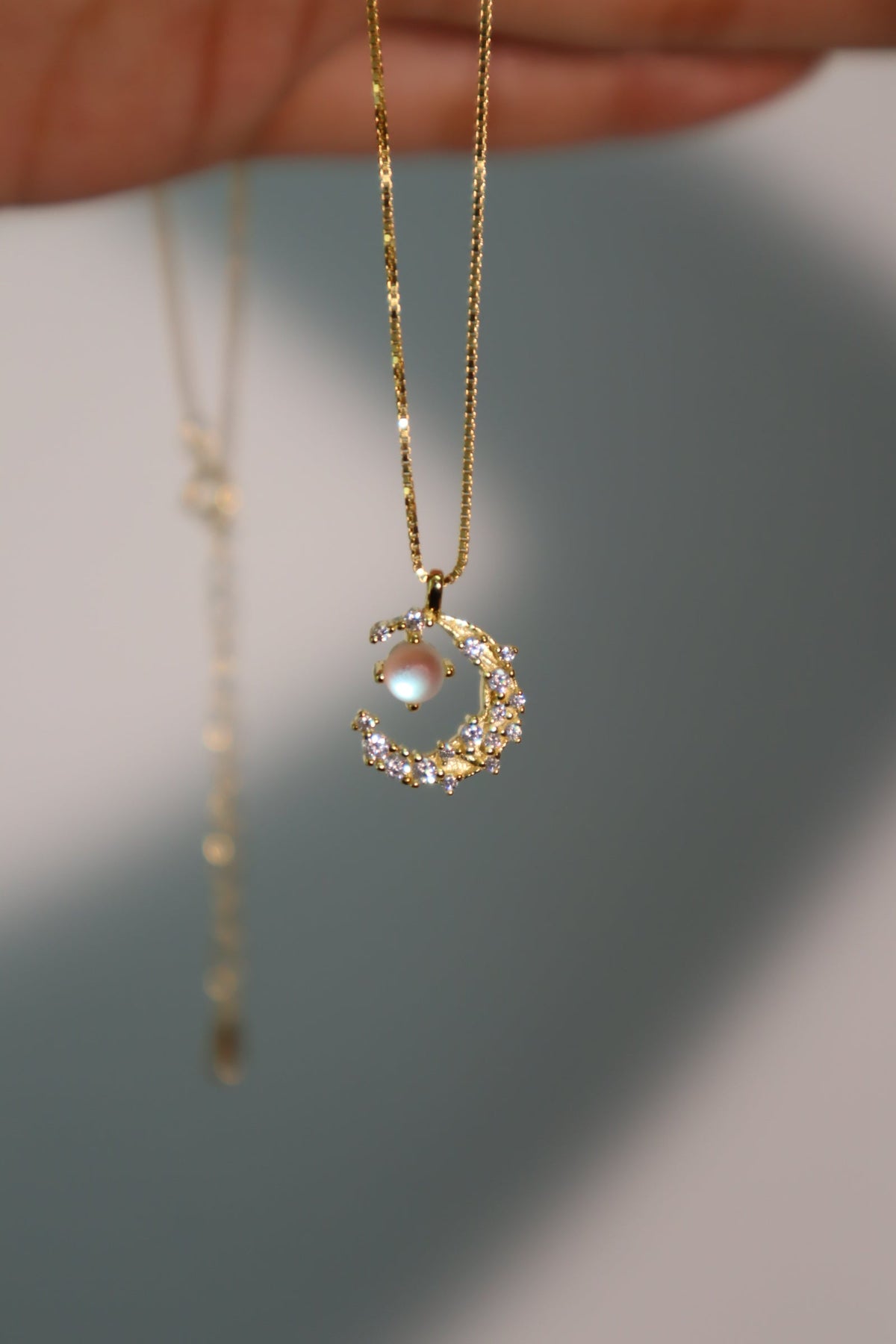 18K Real Gold Plated Moonstone Moon Necklace