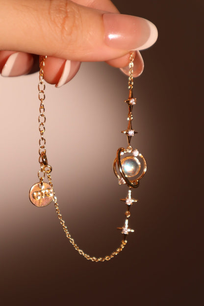 18K Real Gold Plated Moonstone Saturn Star Bracelet