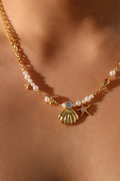 18K Real Gold Plated Sea Shell Pearls Necklace