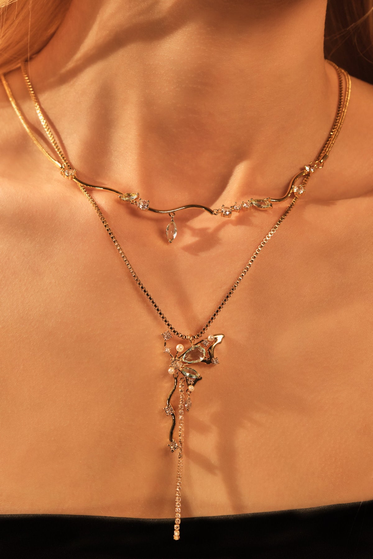 18K Real Gold Plated Blue Gem Diamonds Necklace