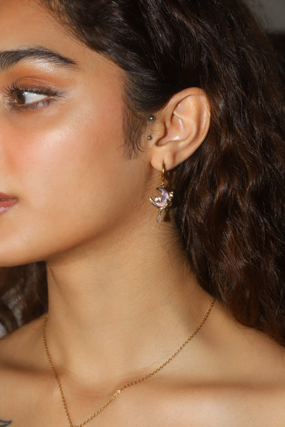 18K Real Gold Plated Purple Rose Moon Earrings