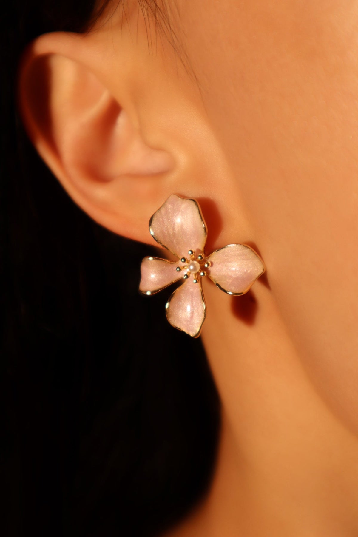 14K Real Gold Plated Enamel Flower Earrings