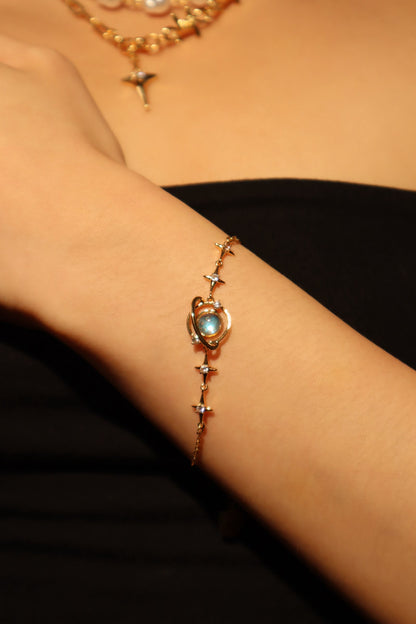 18K Real Gold Plated Moonstone Saturn Star Bracelet