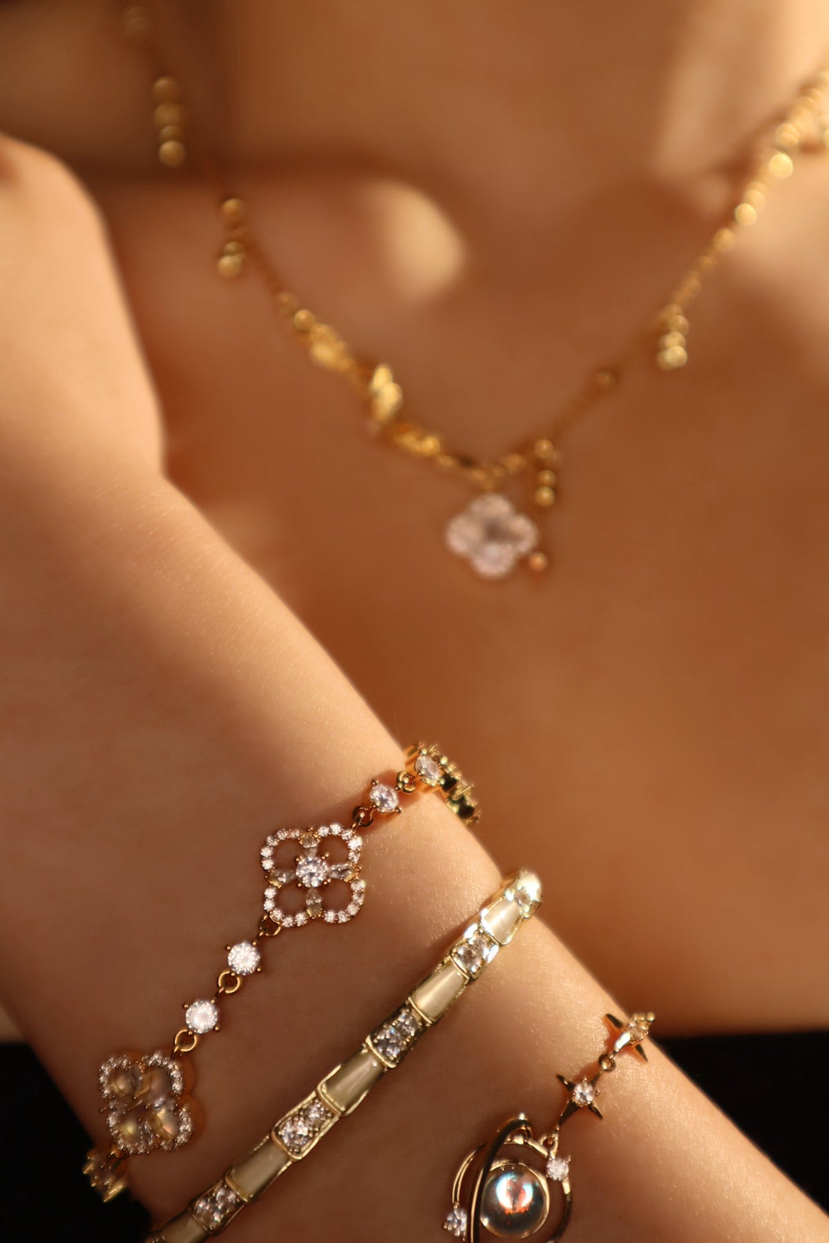 18K Real Gold Plated Moonstone Saturn Star Bracelet