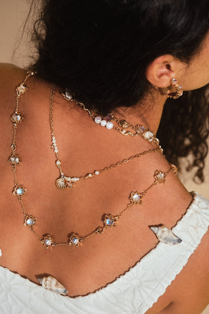 18K Real Gold Plated Sea Shell Pearls Necklace