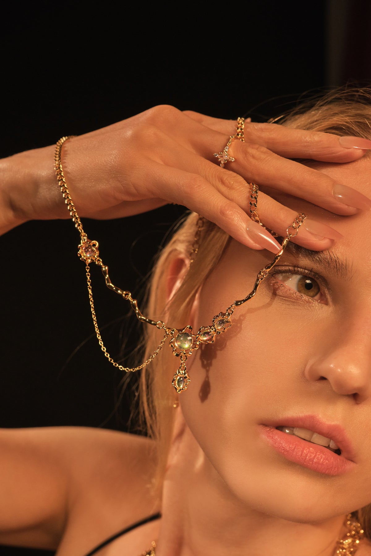 18K Real Gold Plated Opal Dangle Necklace