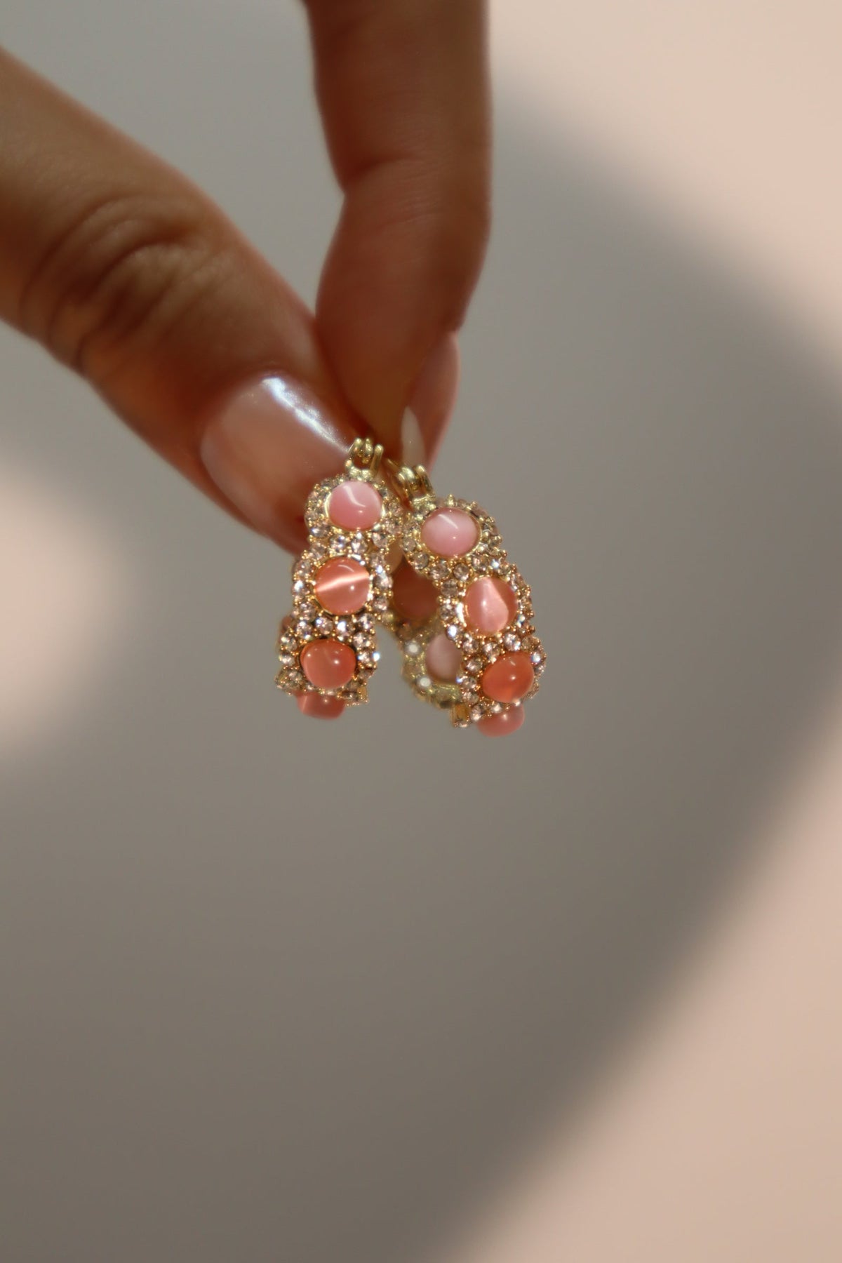 14K Real Gold Plated Pink Opal Hoop Earrings