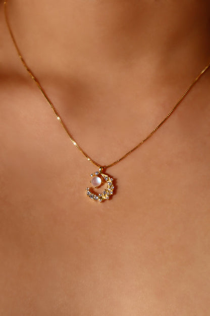 18K Real Gold Plated Moonstone Moon Necklace
