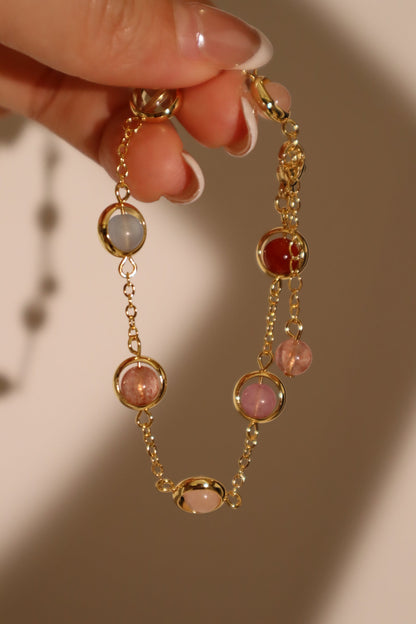 18K Real Gold Plated Multi Color Moonstones Bracelet
