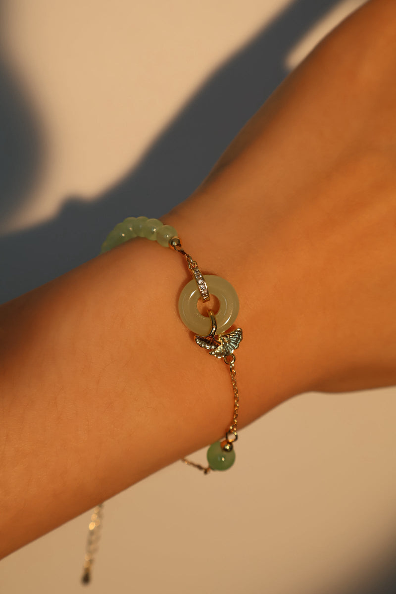 18K Real Gold Plated Jade Ginkgo Bracelet