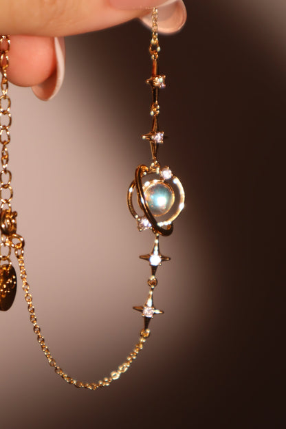 18K Real Gold Plated Moonstone Saturn Star Bracelet