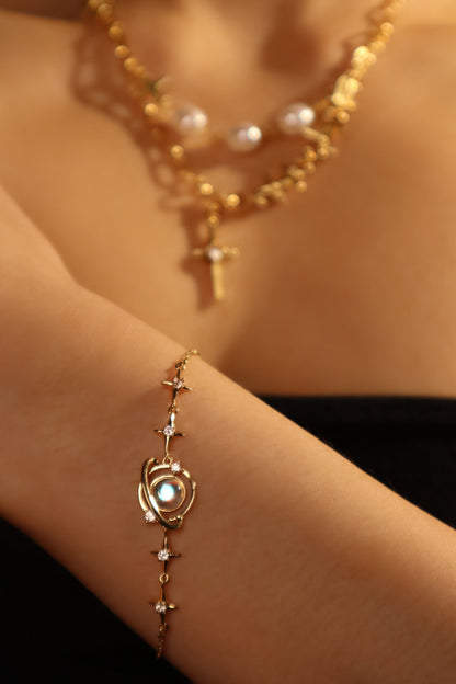 18K Real Gold Plated Moonstone Saturn Star Bracelet