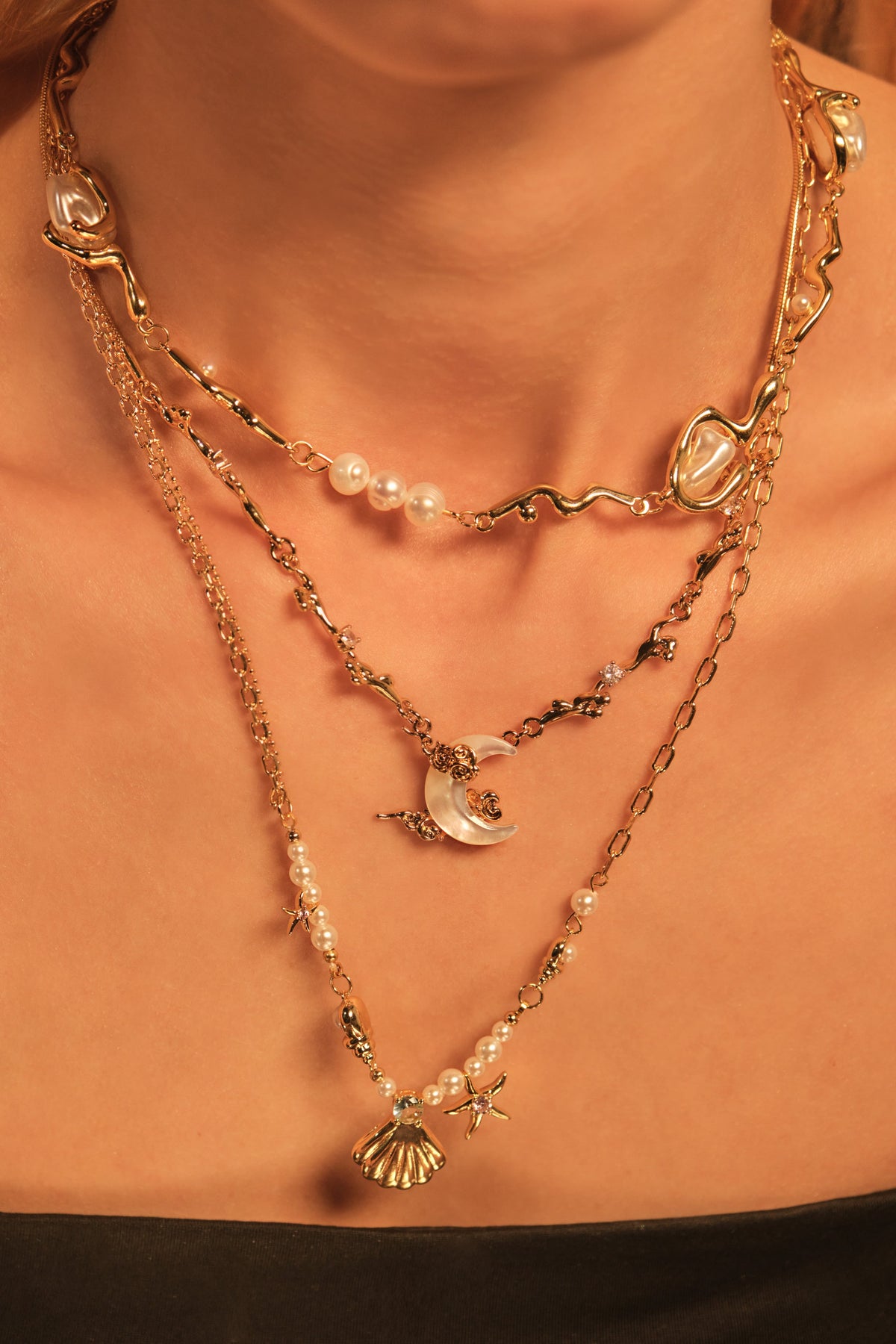 18K Real Gold Plated White Pearls Necklace