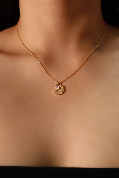 18K Real Gold Plated Moonstone Moon Necklace