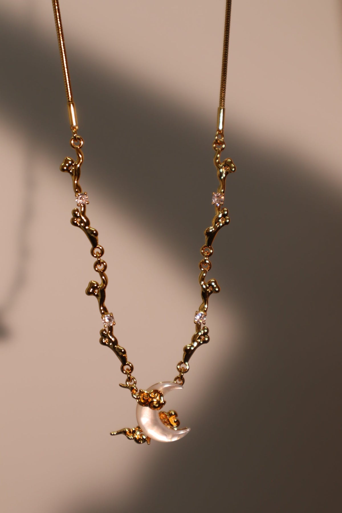 18K Real Gold Plated Diamonds Natural Shell Moon Necklace