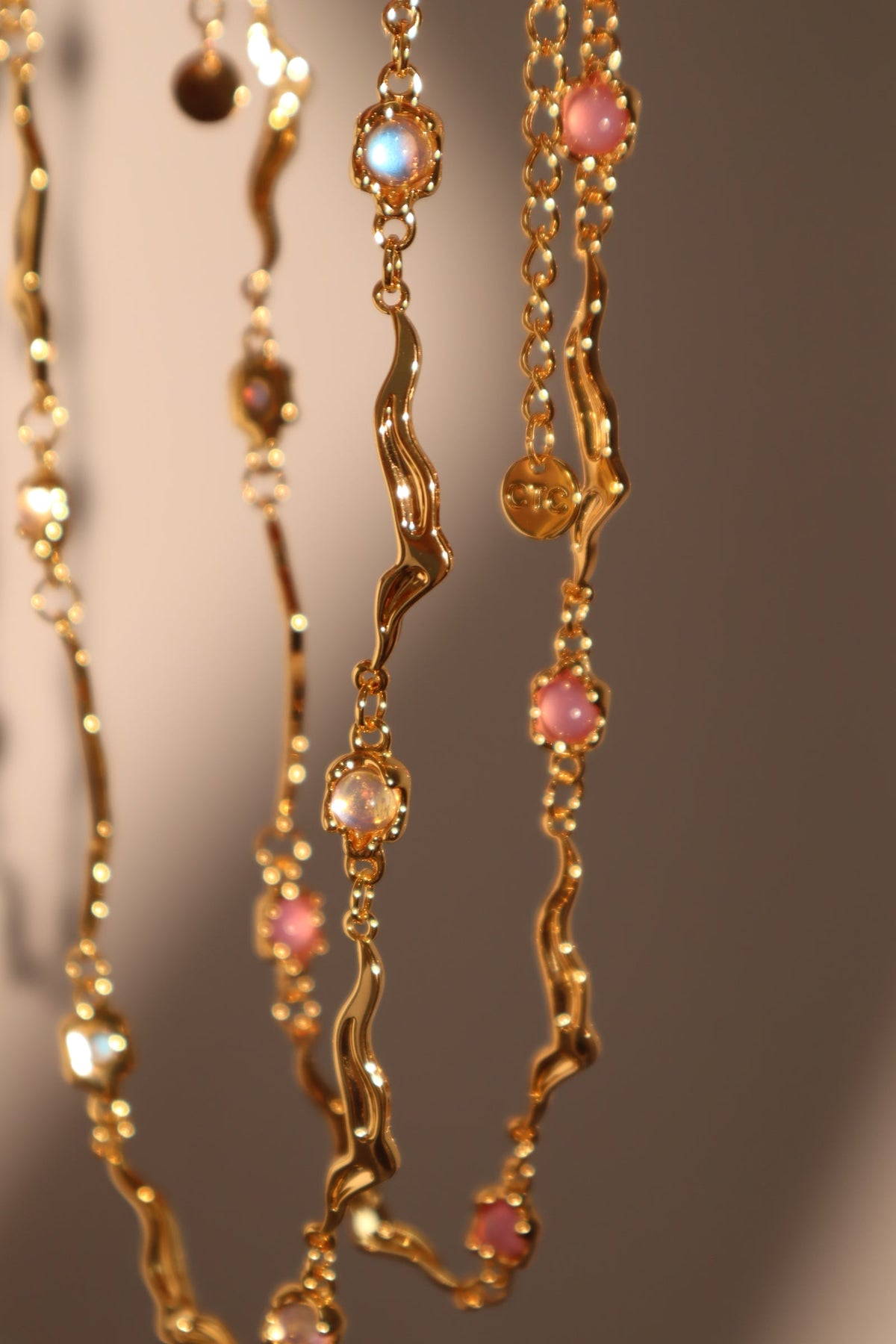 18K Real Gold Plated Multi Moonstones Wave Necklace