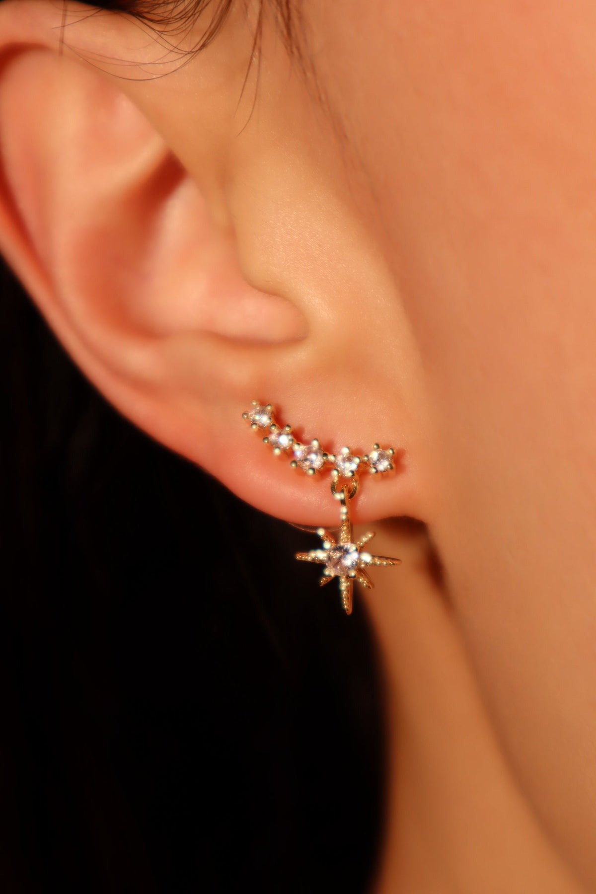 14K Real Gold Plated Smiling Pole Star Earrings