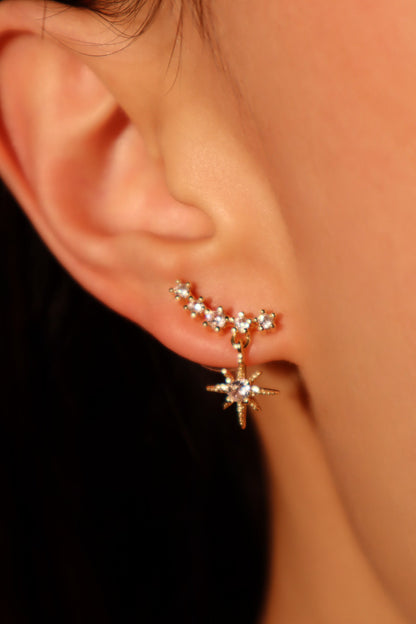 14K Real Gold Plated Smiling Pole Star Earrings