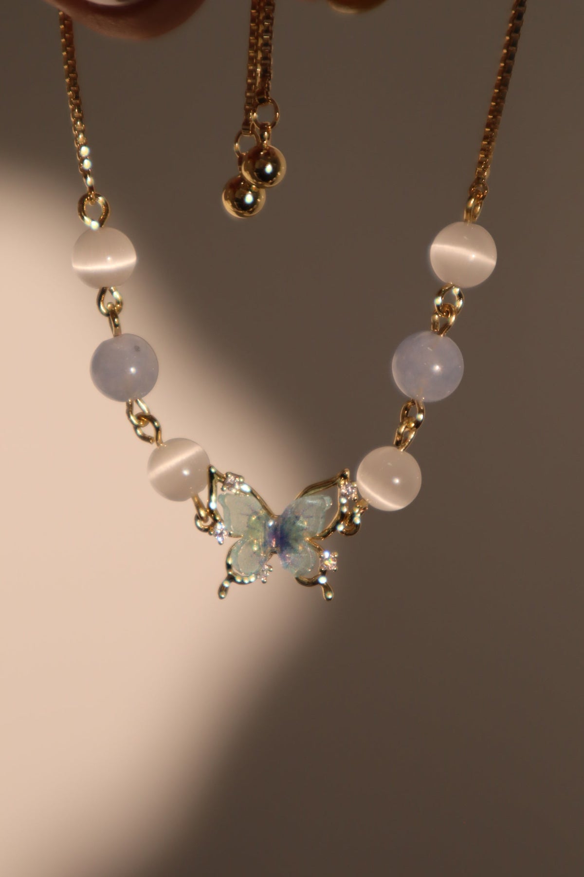 14K Real Gold Plated Blue Butterfly Moonstone Bracelet