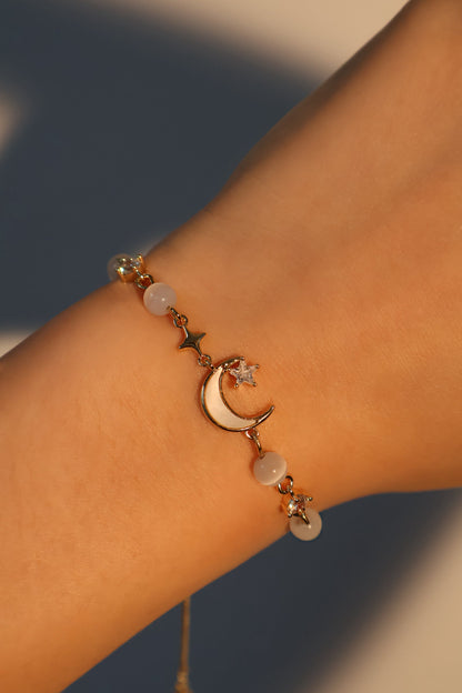 14K Real Gold Plated Moonlight Moon Star Bracelet
