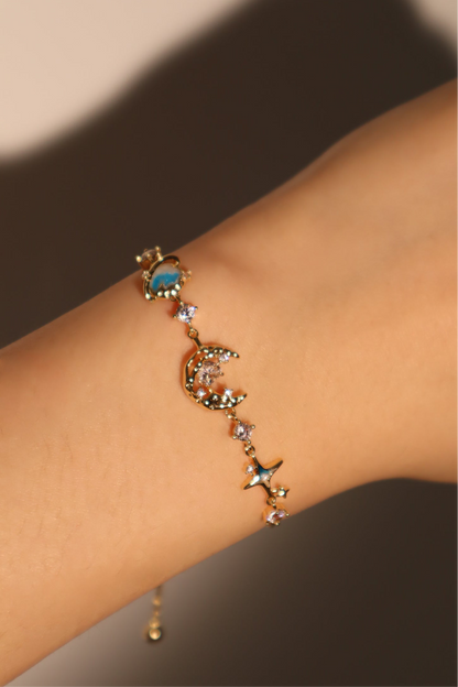 14K Real Gold Plated Blue Star Moon Bracelet