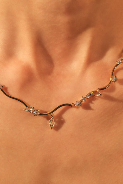 18K Real Gold Plated Blue Gem Diamonds Necklace