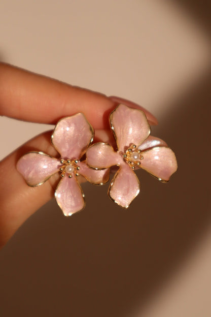 14K Real Gold Plated Enamel Flower Earrings