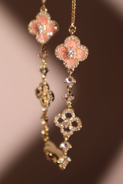 14K Real Gold Plated Pink Lucky Leaf Bracelet