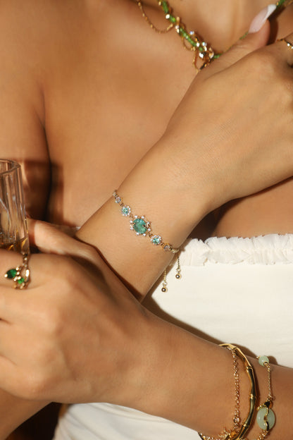 14K Real Gold Plated Green Gem Butterfly Bracelet