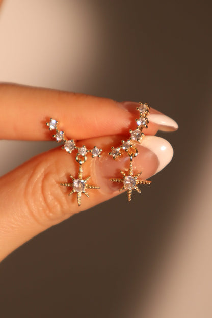 14K Real Gold Plated Smiling Pole Star Earrings