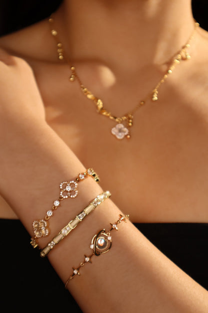 18K Real Gold Plated Moonstone Saturn Star Bracelet