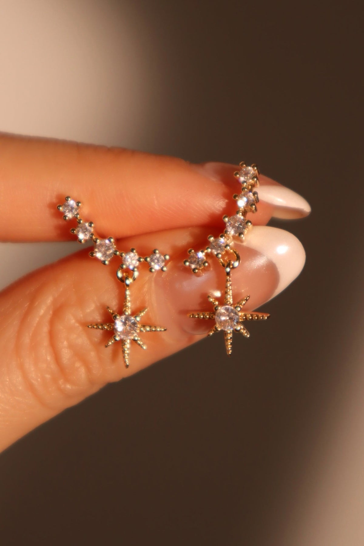 14K Real Gold Plated Smiling Pole Star Earrings