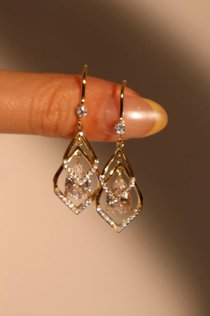 18K Real Gold Plated Diamond Droplet Earrings