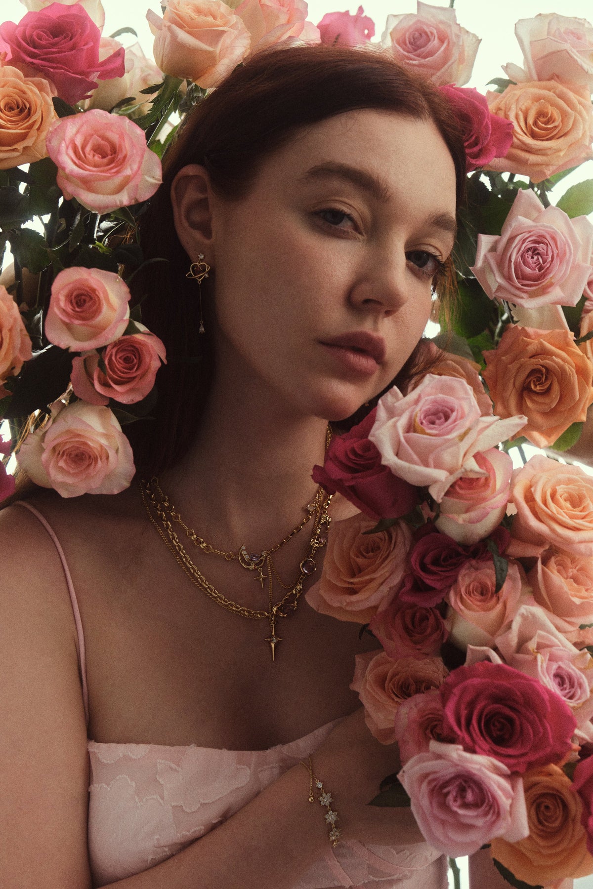 Rose Gold Plated Pink Gem Heart Earrings