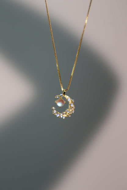 18K Real Gold Plated Moonstone Moon Necklace