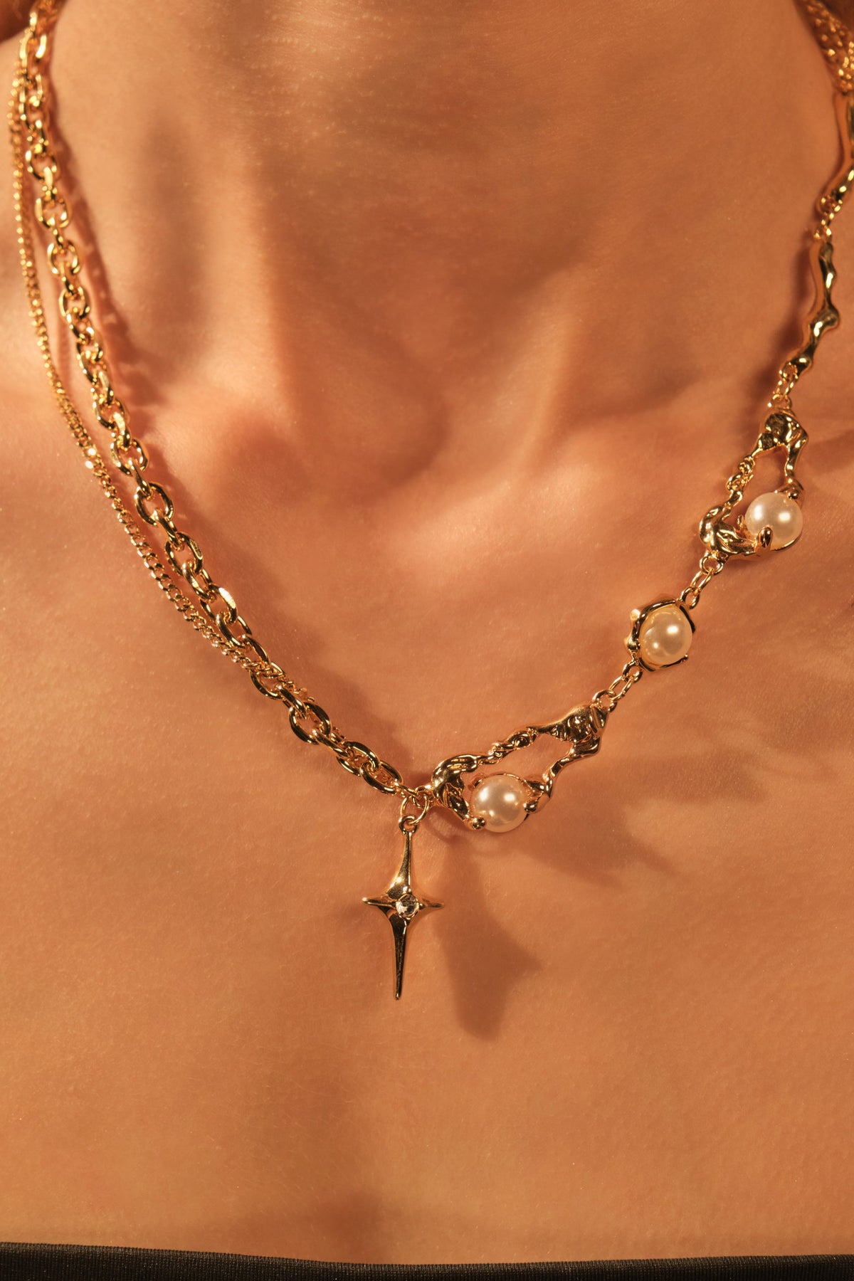 18K Real Gold Plated Pearl Star Necklace