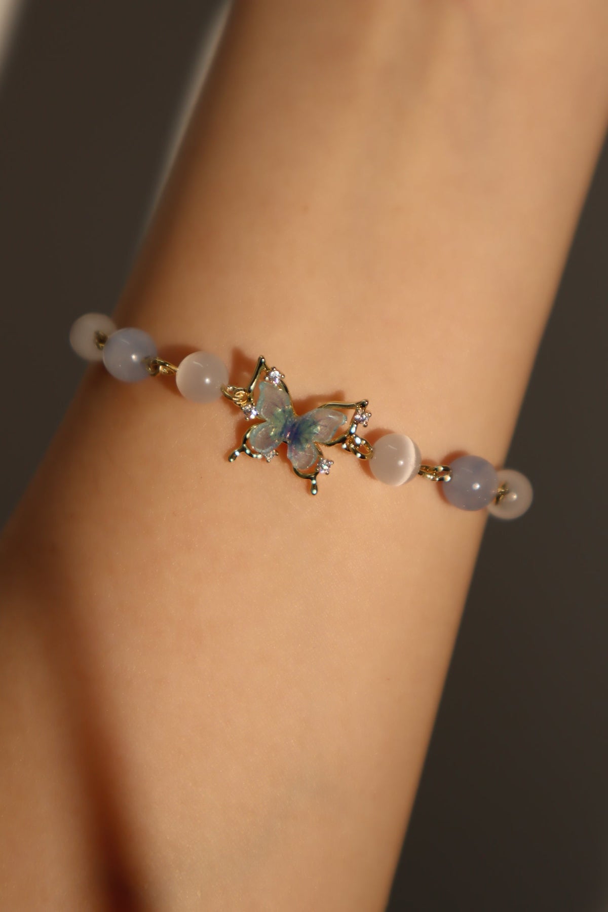 14K Real Gold Plated Blue Butterfly Moonstone Bracelet